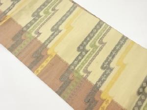 手織り紬変わりヱ霞に幾何学模様織出し名古屋帯